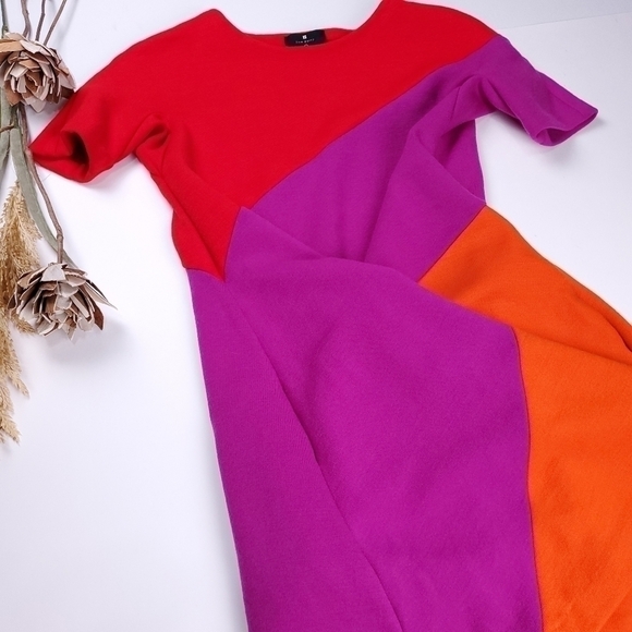 Lisa Perry Casual Coral Color Block Wool Dress 0 - Picture 2 of 16